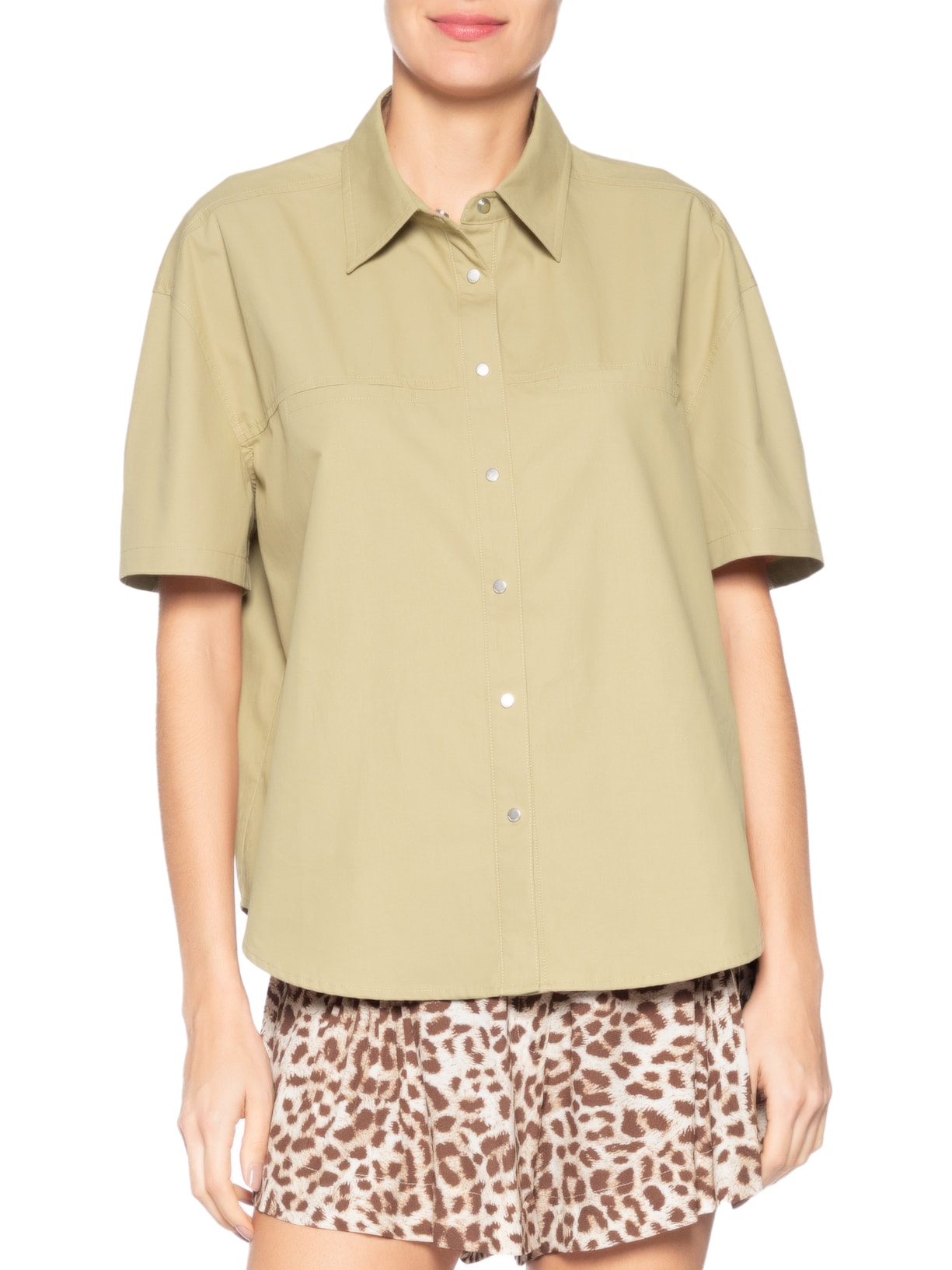 Camisa Feminina de Botão Manga Curta – Marrom Animale Jeans