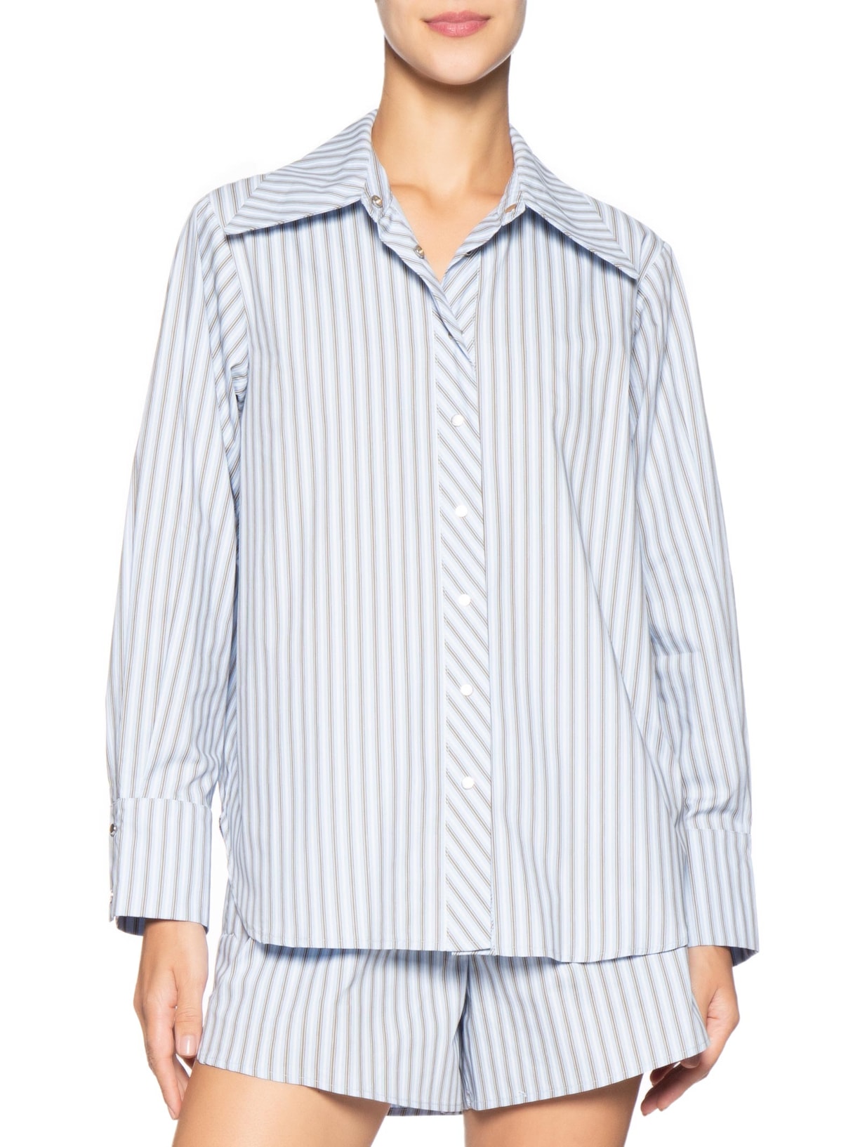 Camisa Feminina de Botão Ml Fio Tinto- Azul Animale Jeans