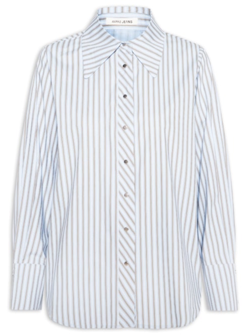 Camisa Feminina de Botão Ml Fio Tinto– Azul