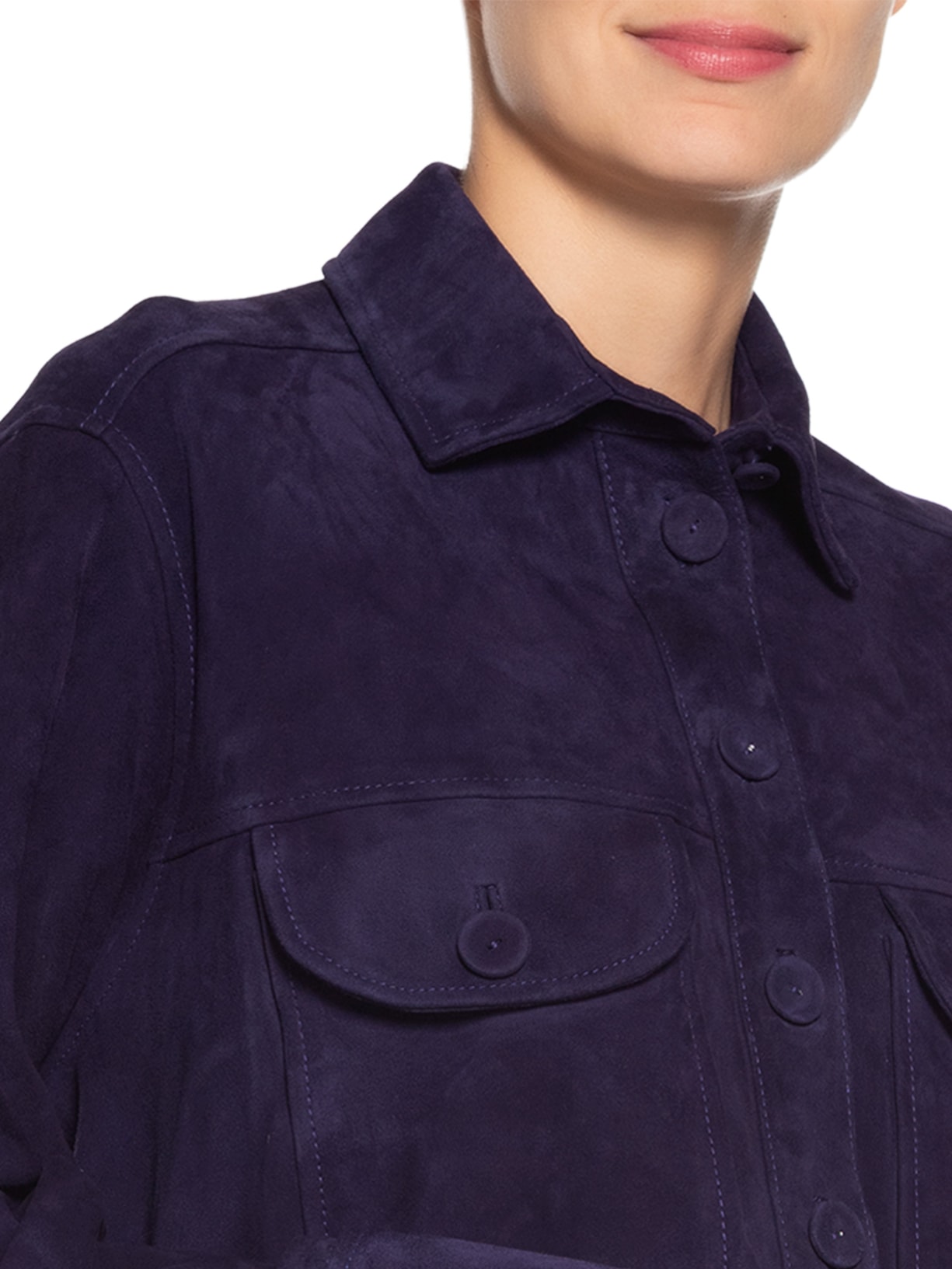 Camisa Feminina De Chamois Punho Dobrado Azul Animale