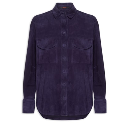 Camisa Feminina De Chamois Punho Dobrado - Azul