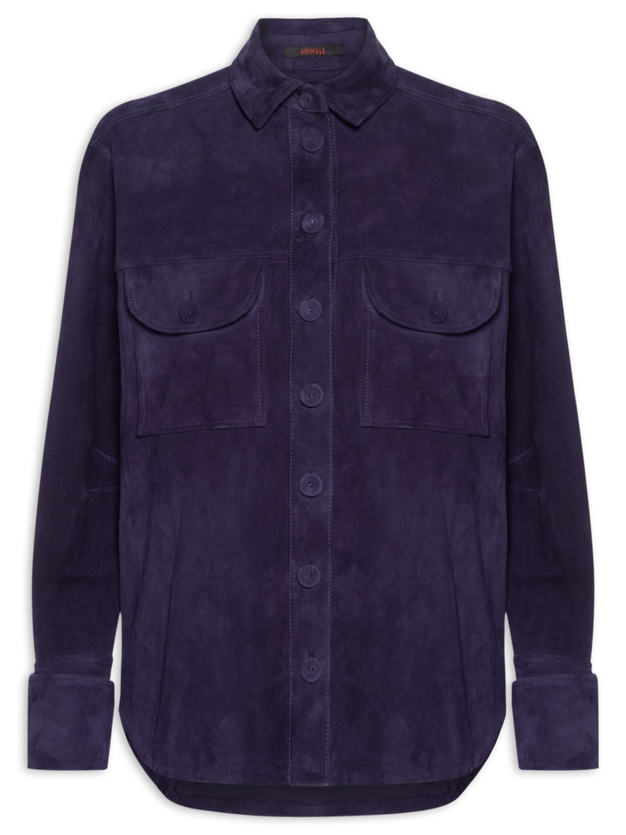 Camisa Feminina De Chamois Punho Dobrado - Azul