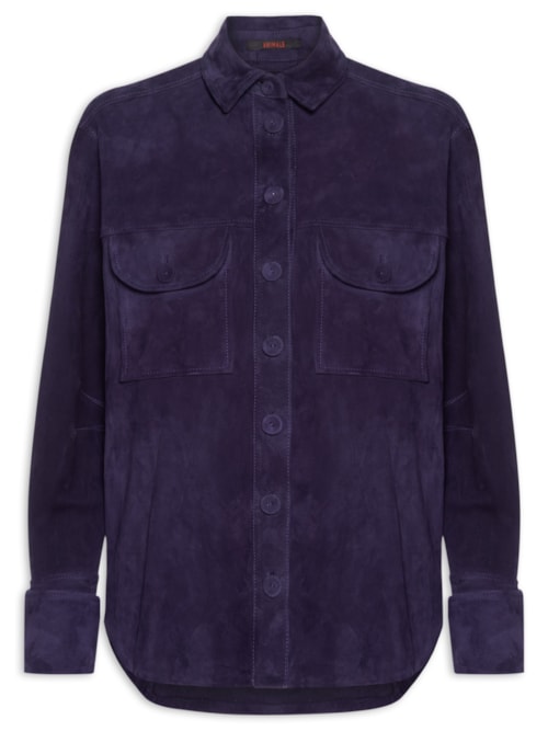 Camisa Feminina De Chamois Punho Dobrado - Azul