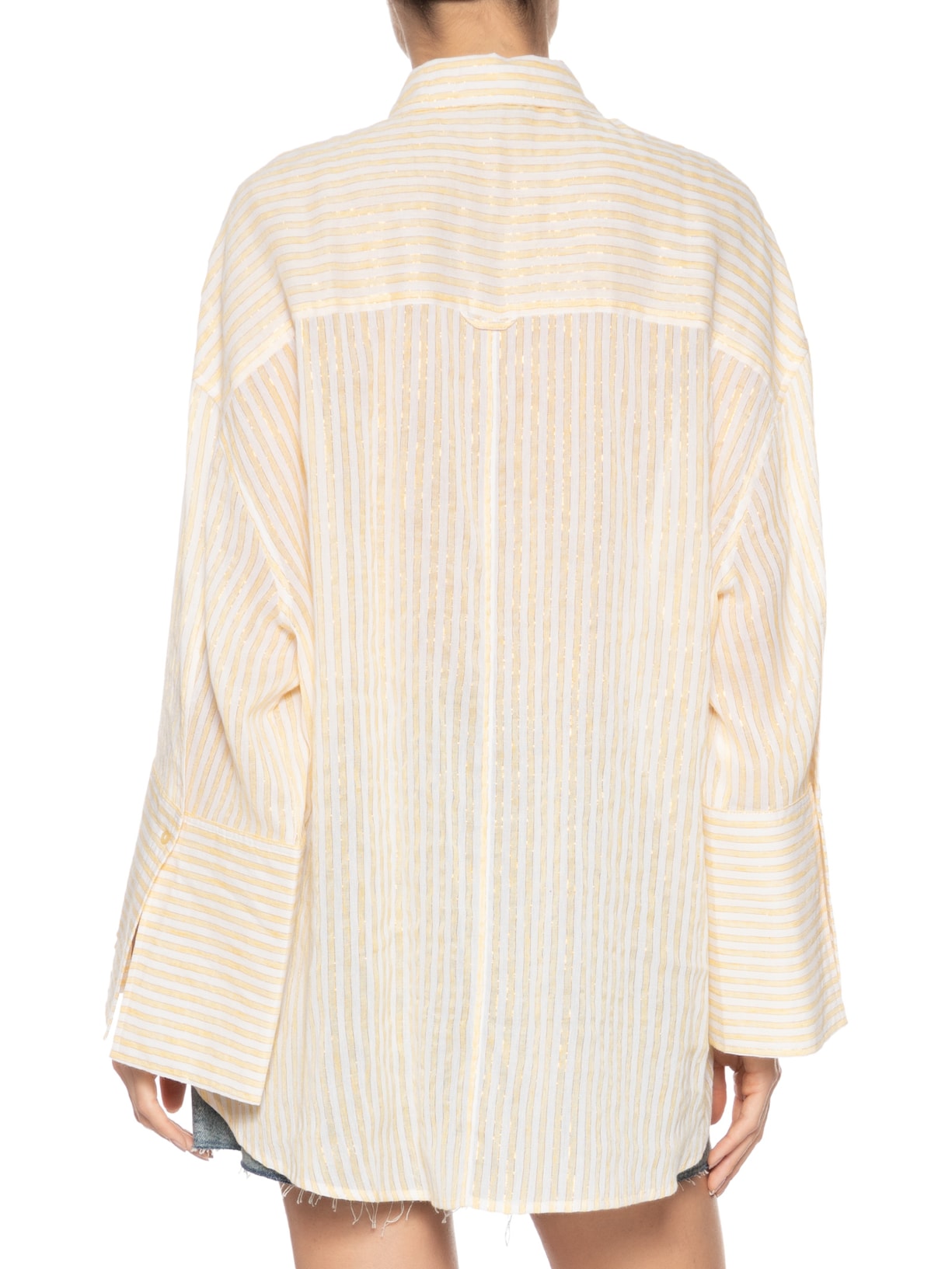 Camisa Feminina De Gaze Listrada Com Bolso Amarelo Animale Jeans