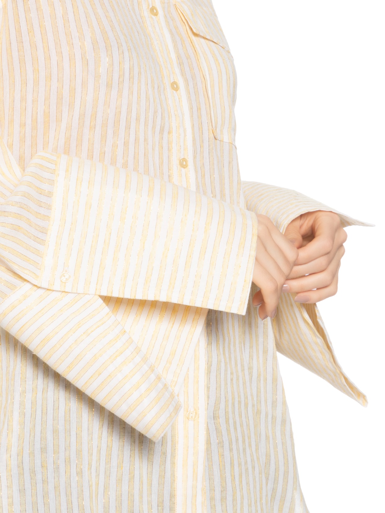 Camisa Feminina De Gaze Listrada Com Bolso Amarelo Animale Jeans