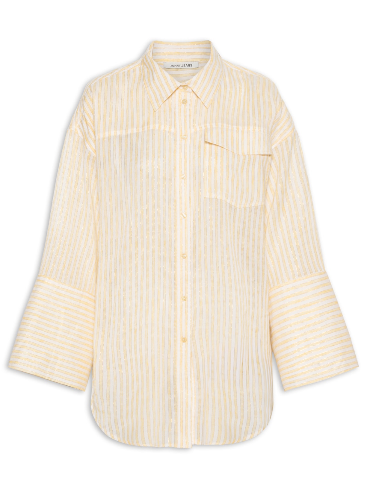 Camisa Feminina De Gaze Listrada Com Bolso Amarelo Animale Jeans