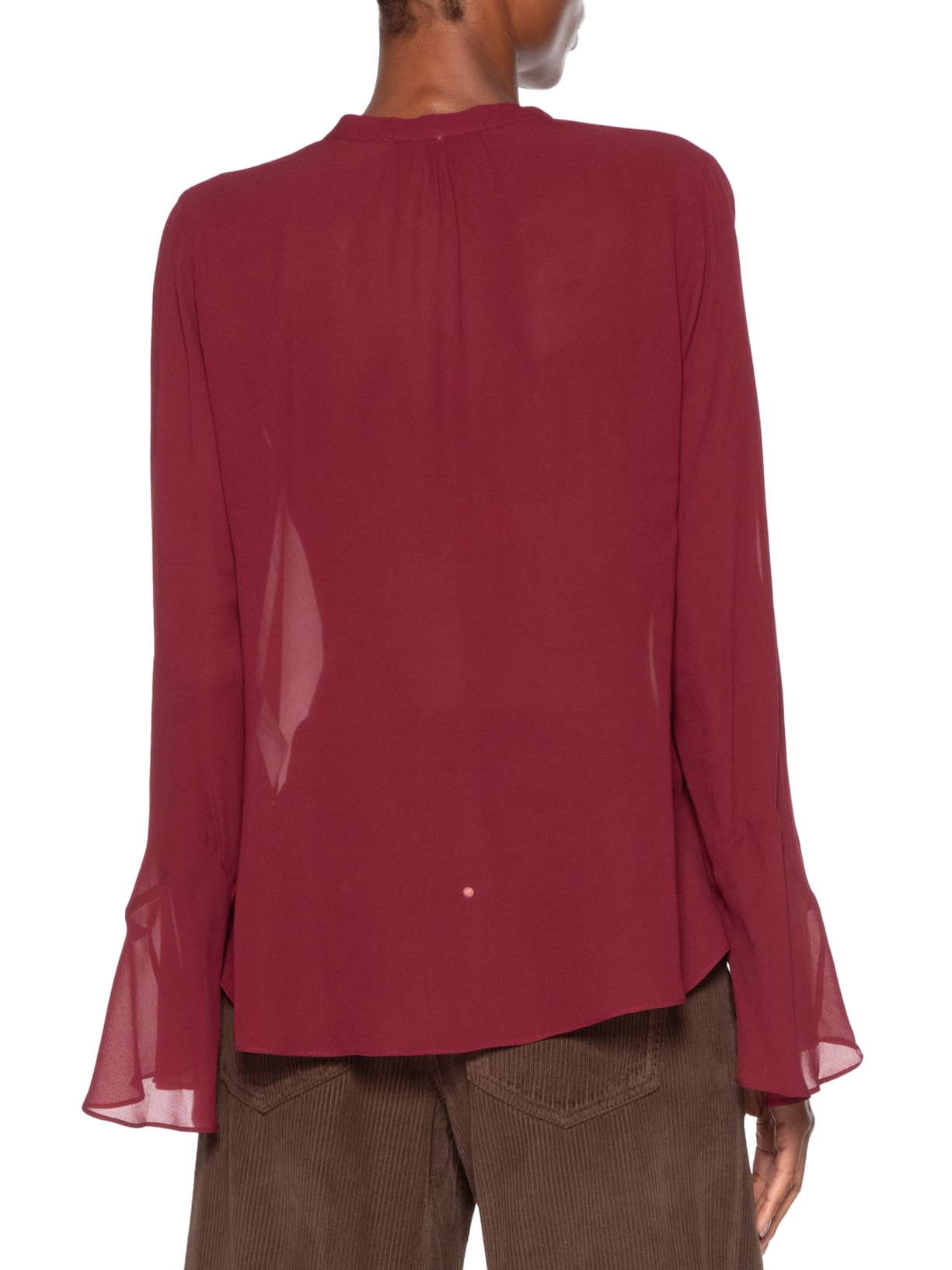 Camisa Feminina De Georgette Manga Longa Nesga Vermelho Animale