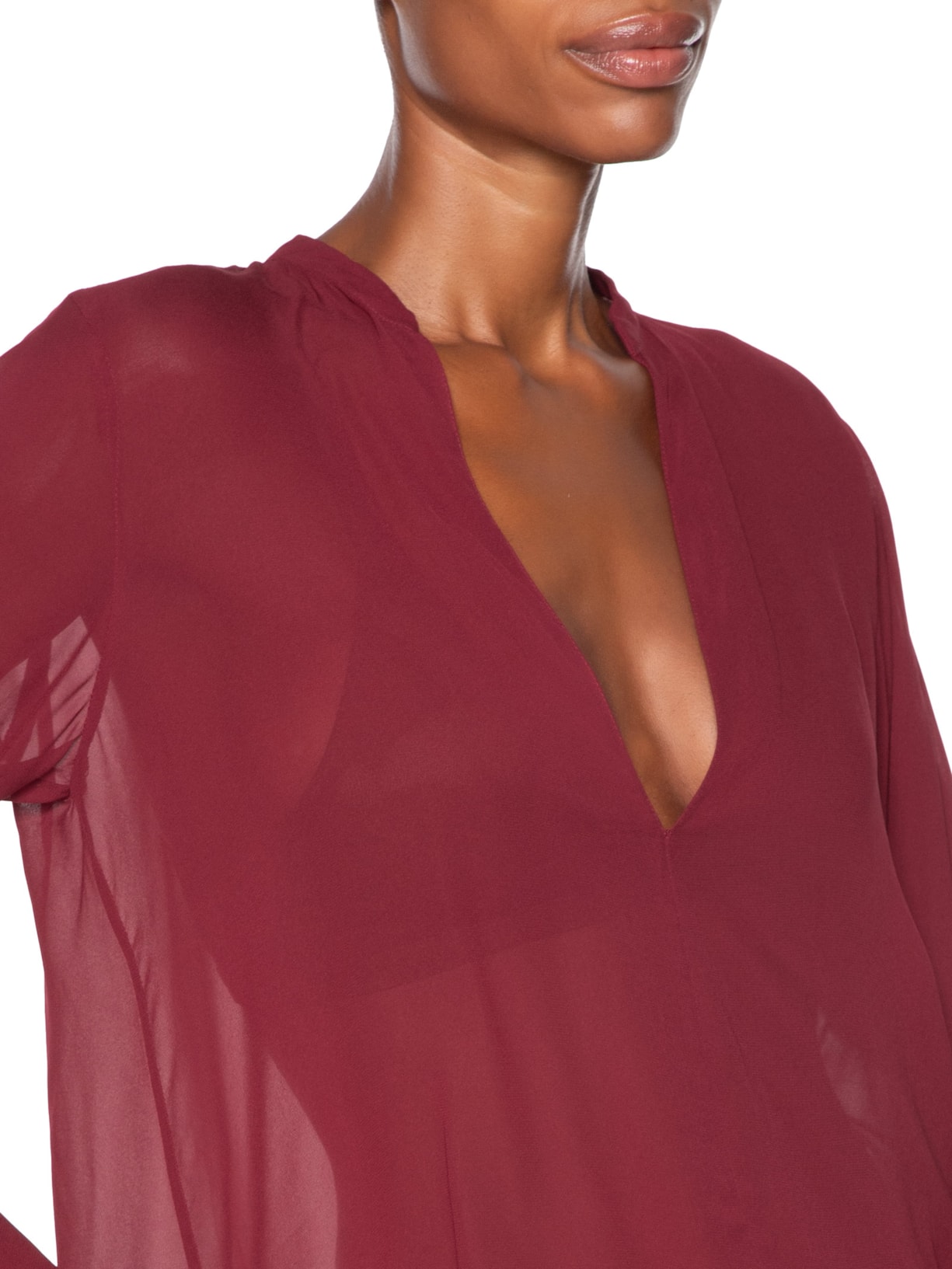 Camisa Feminina De Georgette Manga Longa Nesga Vermelho Animale