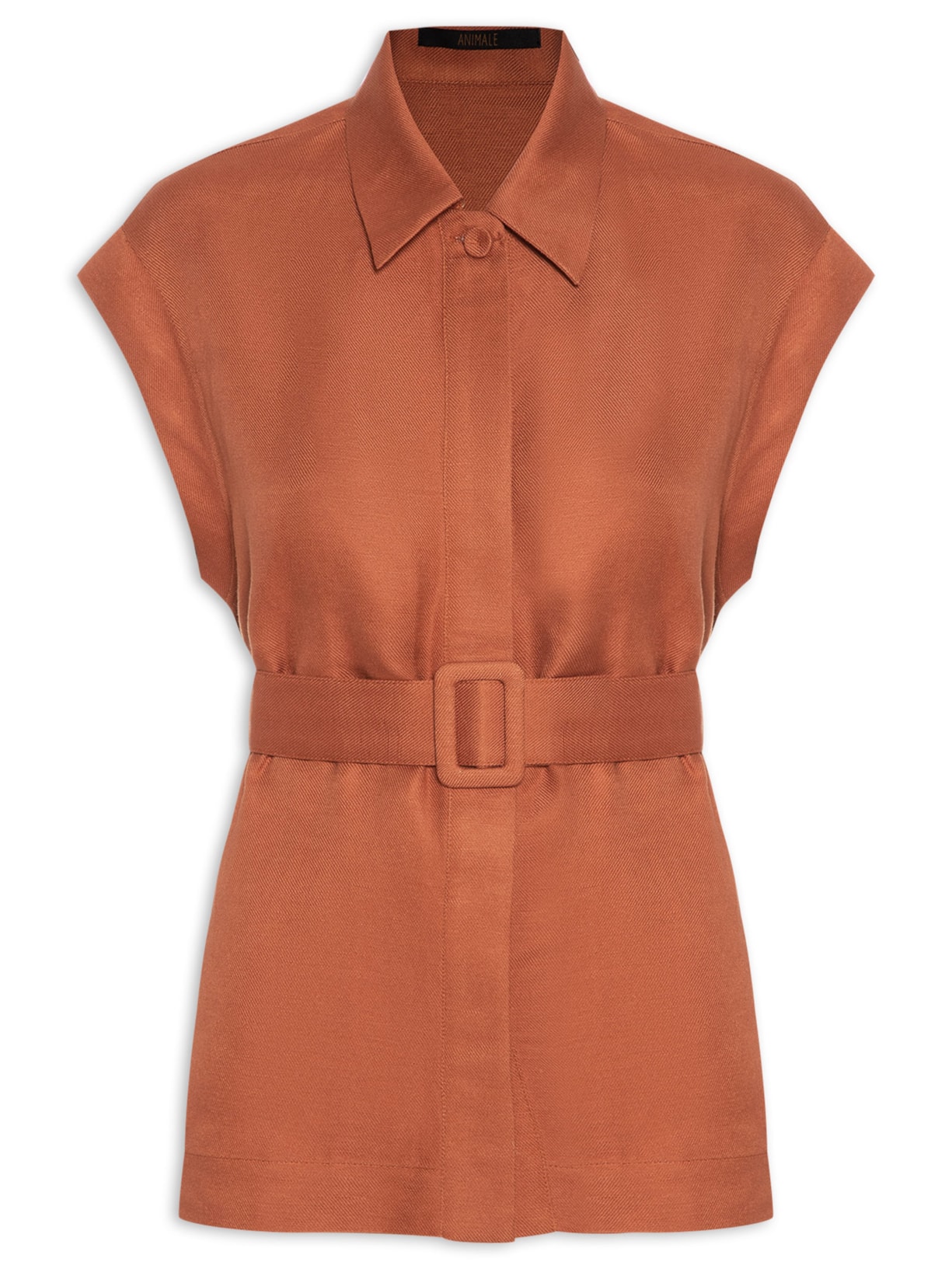 Camisa Feminina De Linho Com Cinto - Marrom