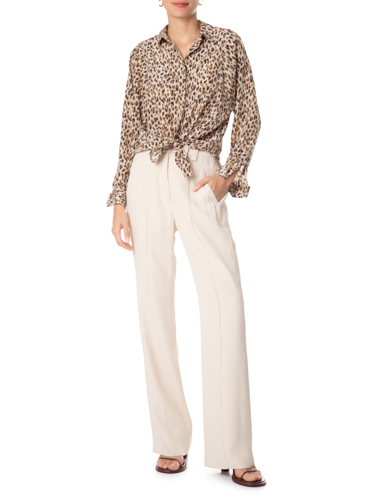 Camisa Feminina De Seda Com Recortes Onça Jacquar Animale