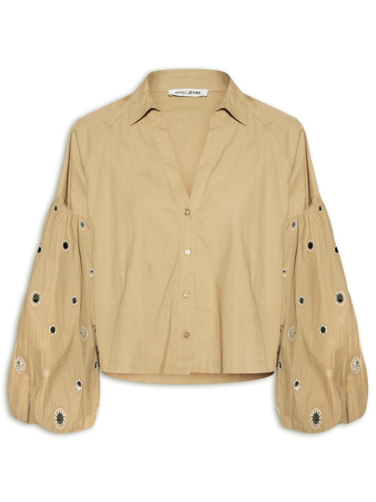 Camisa Feminina de Tricoline Bordada - Marrom