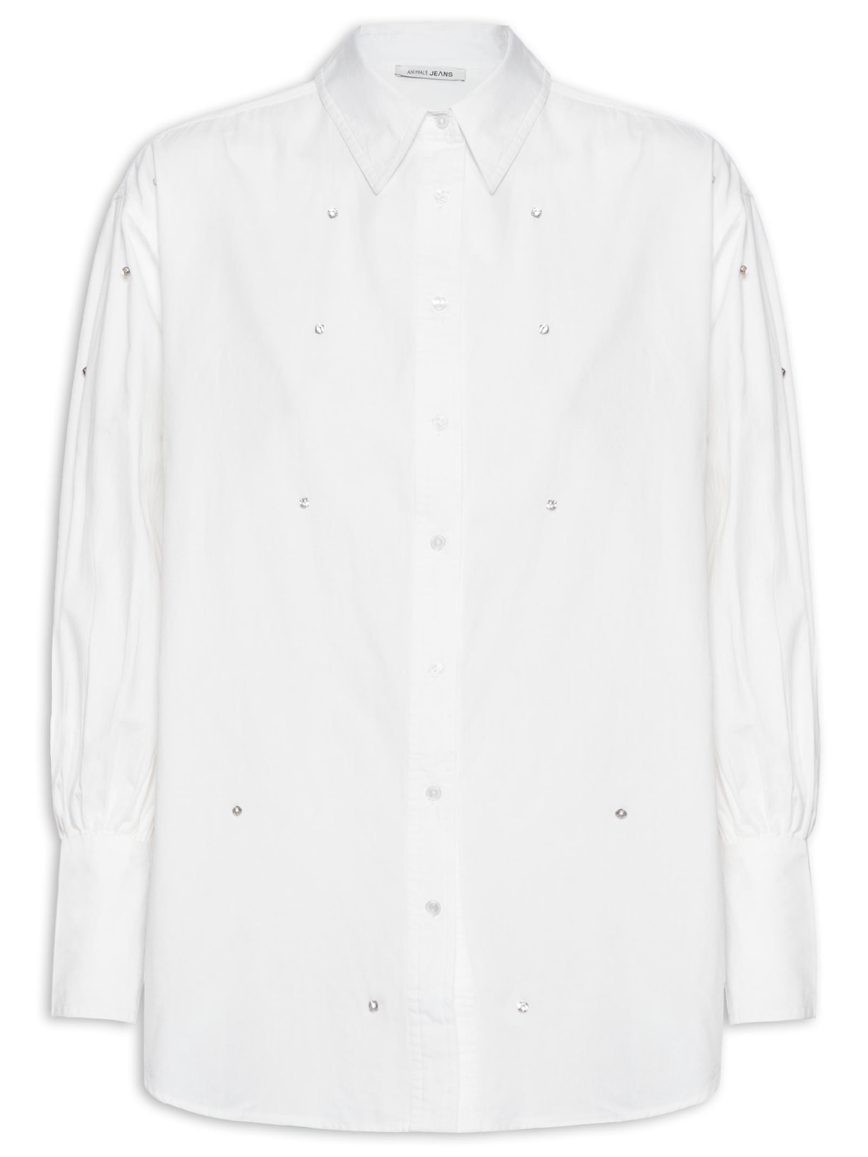 Camisa Feminina De Tricoline Bordado De Pedraria - Branco