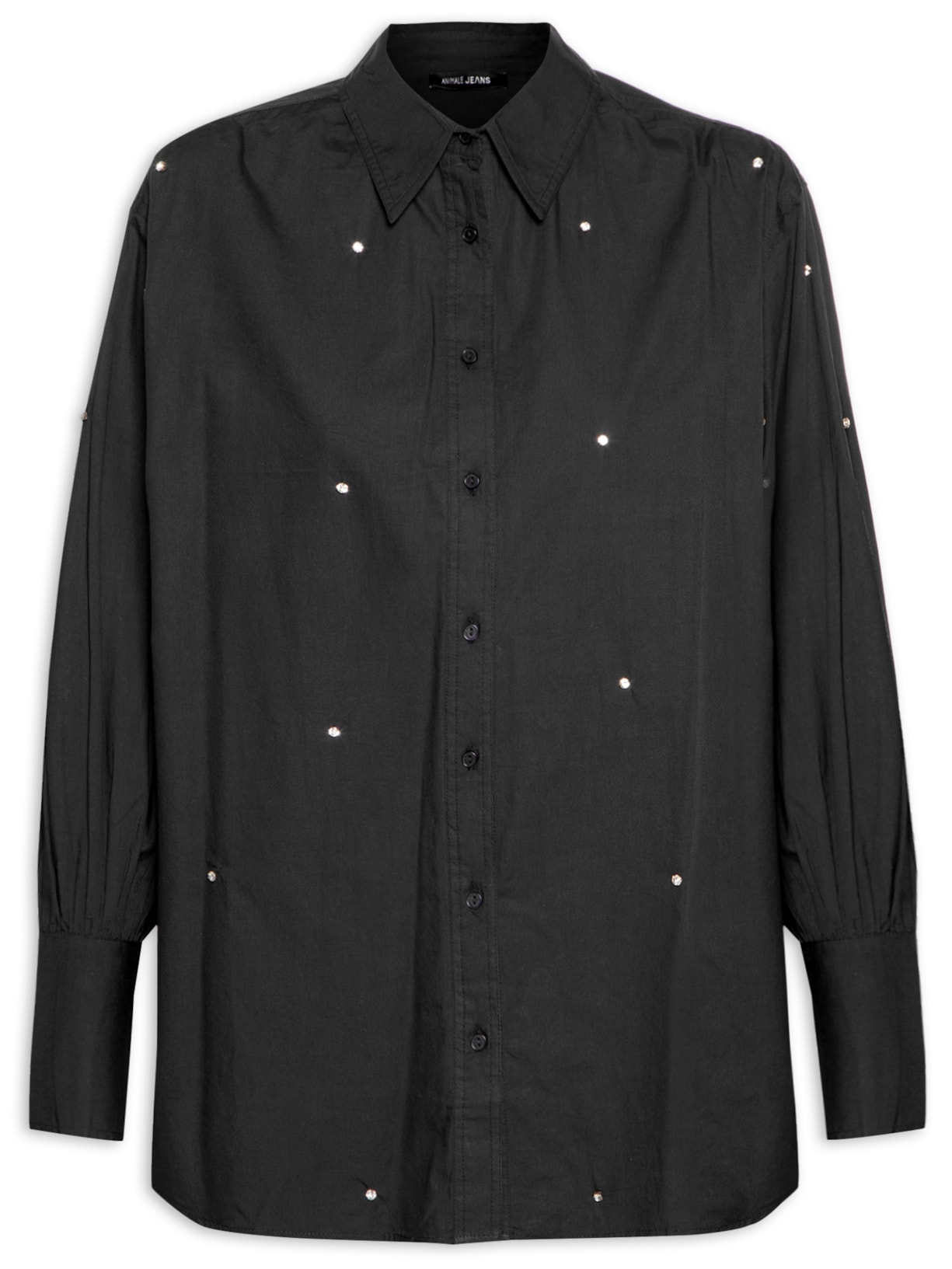 Camisa Feminina De Tricoline Bordado De Pedraria - Preto