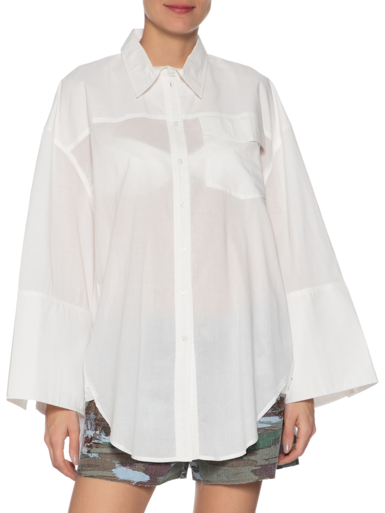 Camisa Feminina De Voil Com Bolso Branco Animale Jeans