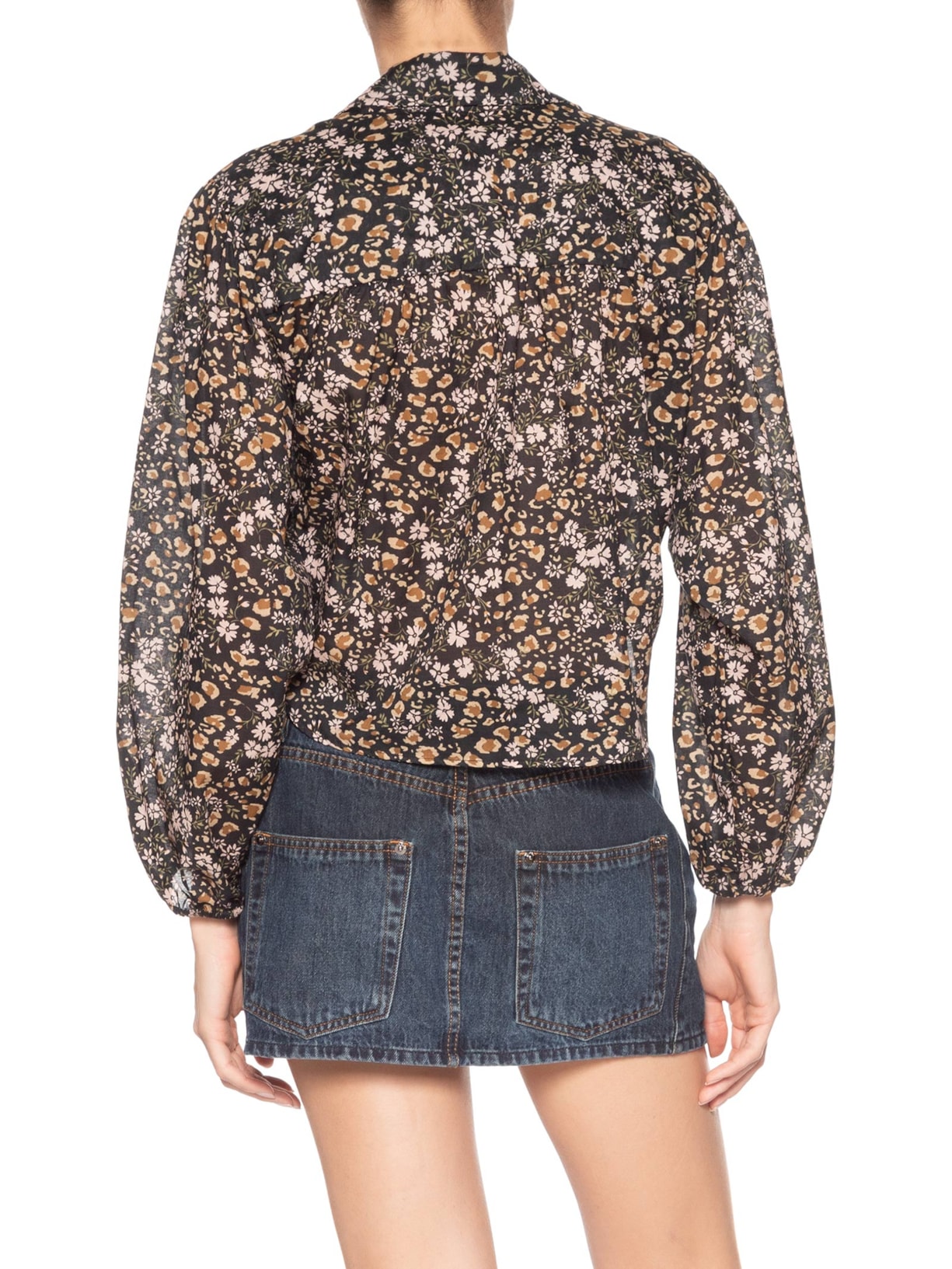 Camisa Feminina De Voil De Algodão Amarração Estampada Preto Animale