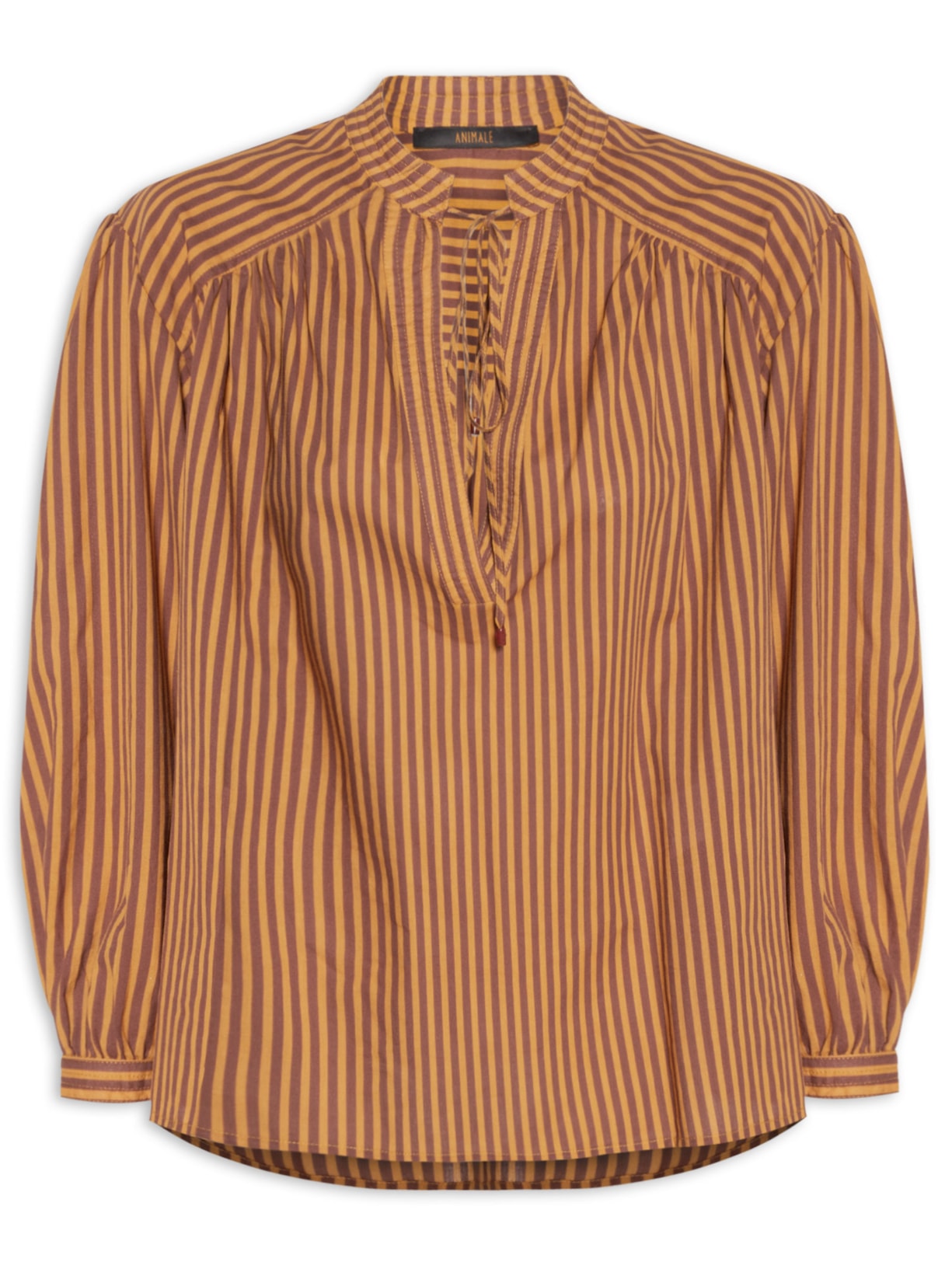 Camisa Feminina De Voil De Algodão Listrada Laranja Animale