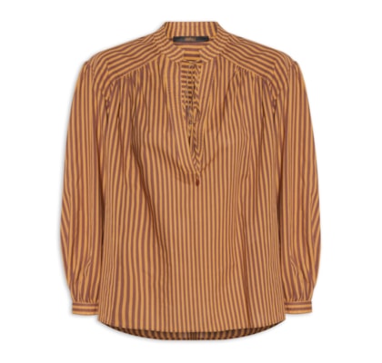 Camisa Feminina De Voil De Algodão Listrada - Laranja