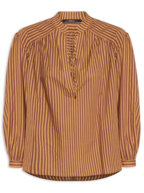 Camisa Feminina De Voil De Algodão Listrada - Laranja