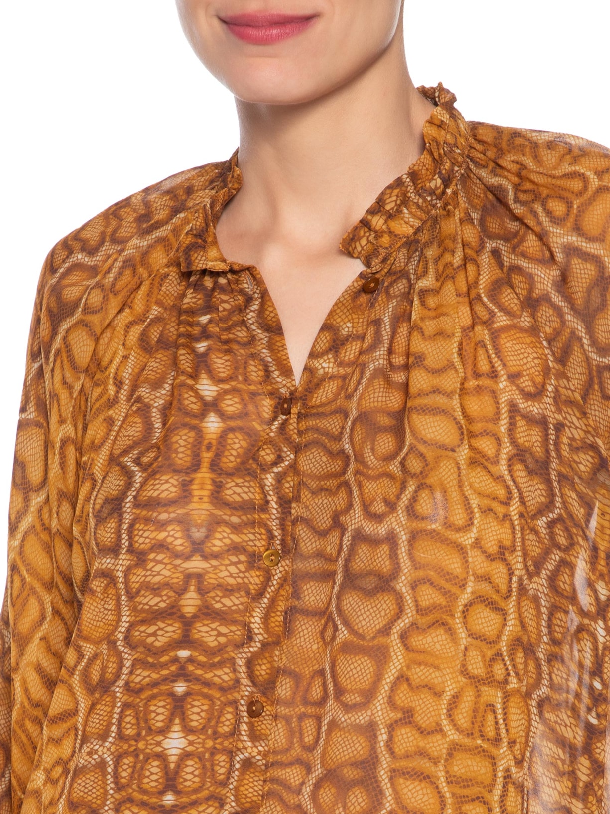 Camisa Feminina Decote Franzido Cobra Lajedo Marrom Animale