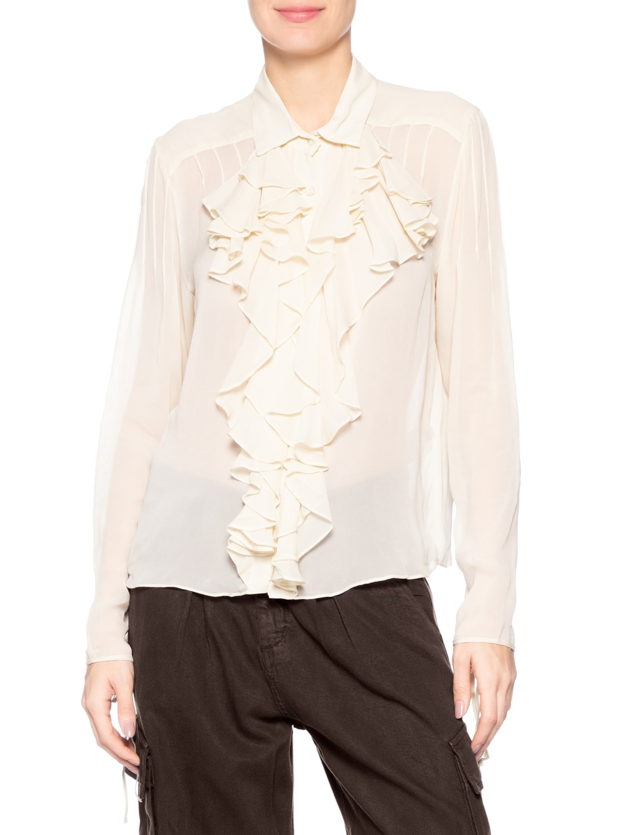 Camisa Feminina Decote Jabour Bege Animale