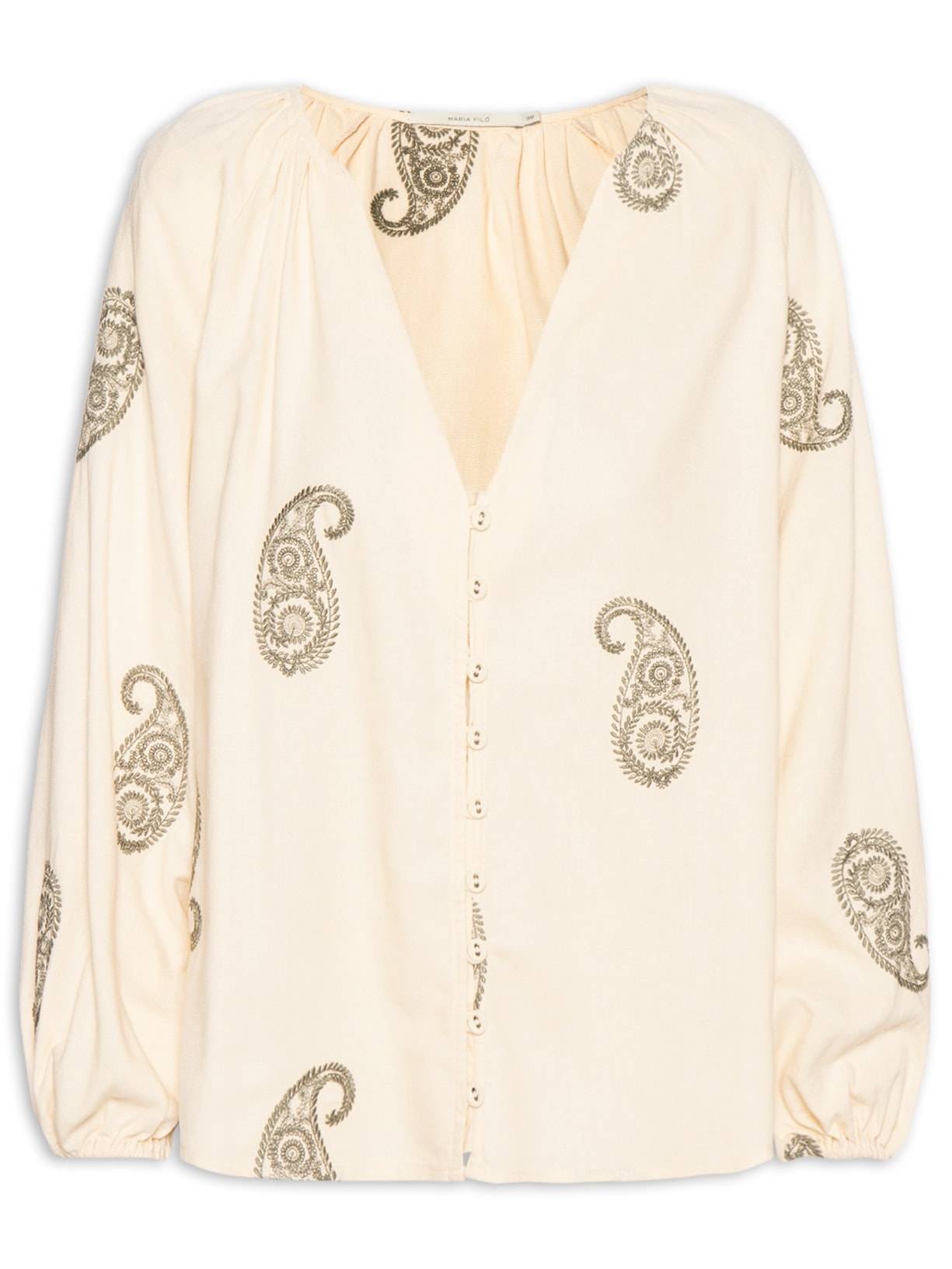Camisa Feminina Decote V Bordado Alba - Off White