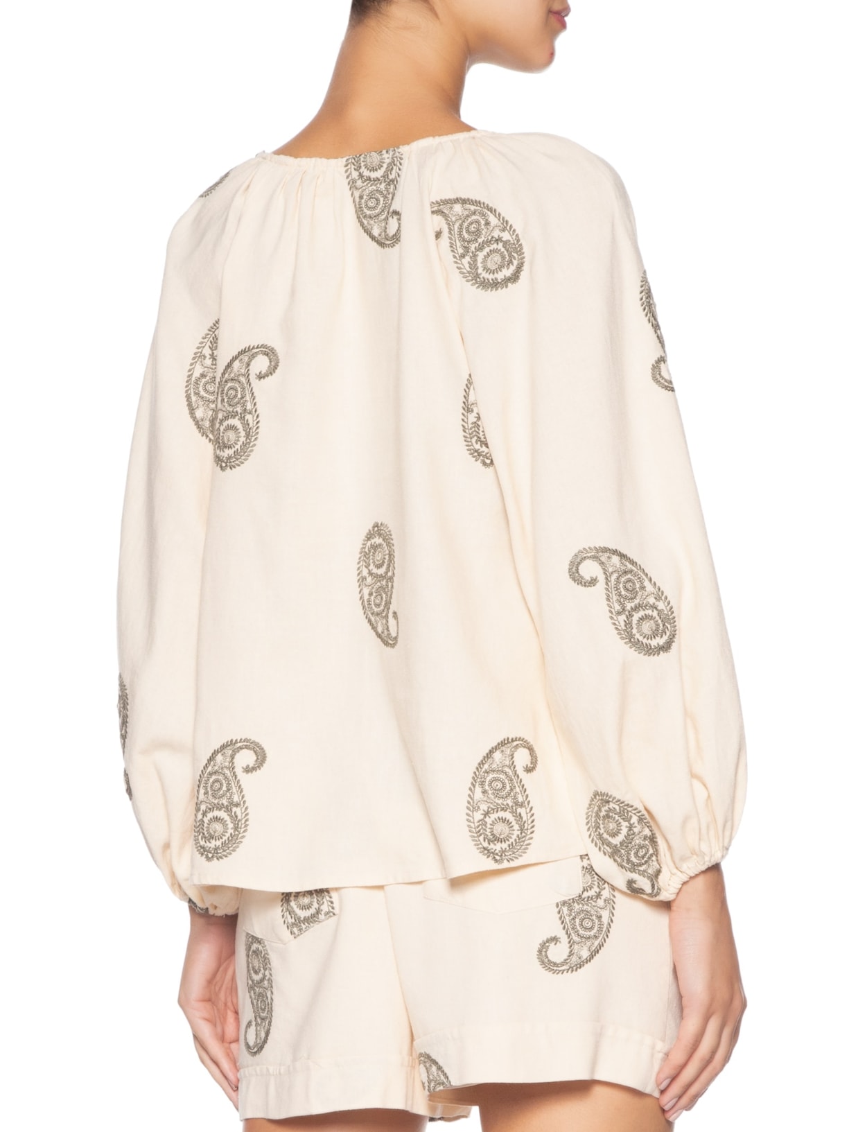 Camisa Feminina Decote V Bordado Alba Off White Maria Filó