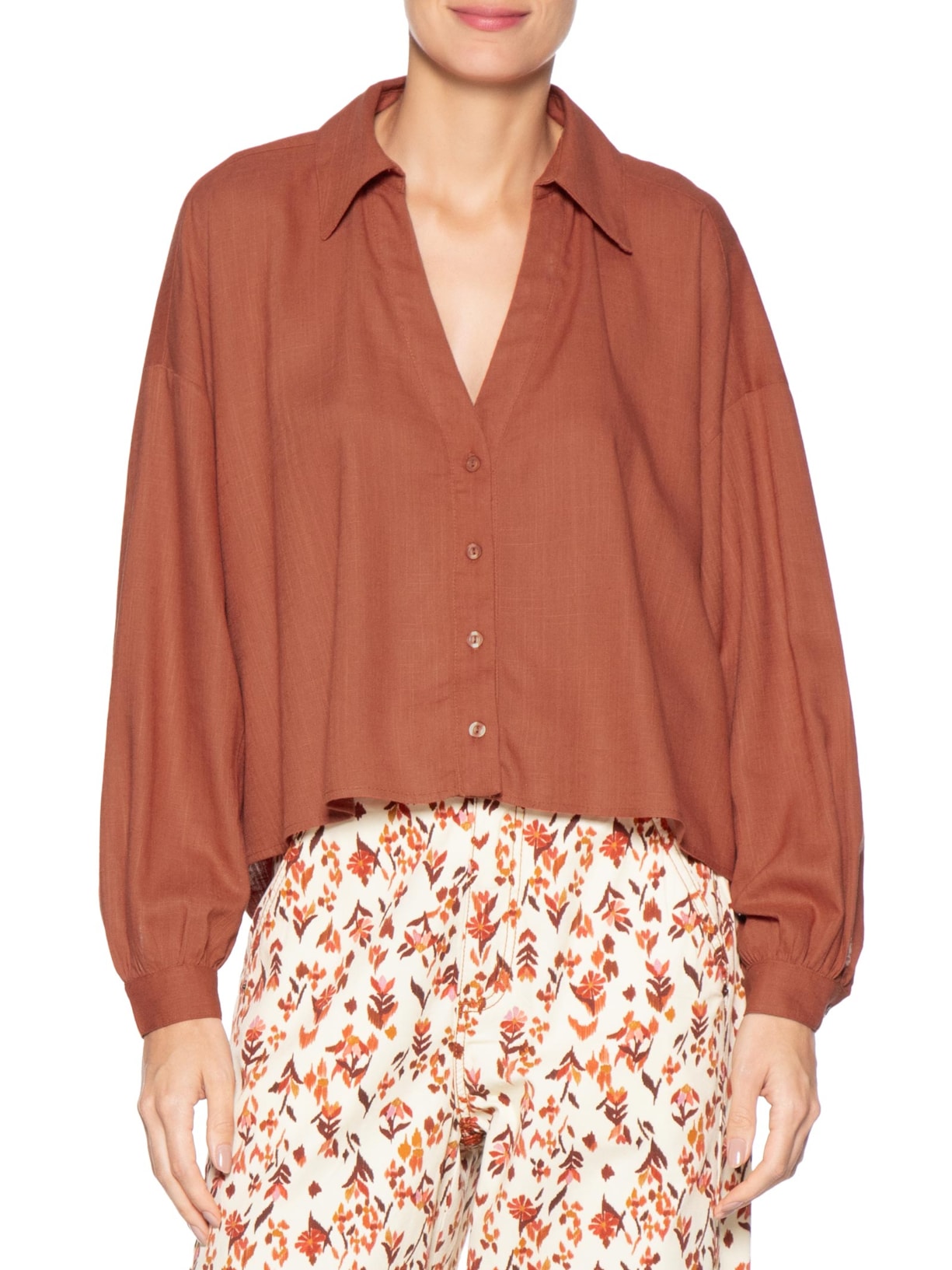 Camisa Feminina Decote V Marrom Dress To