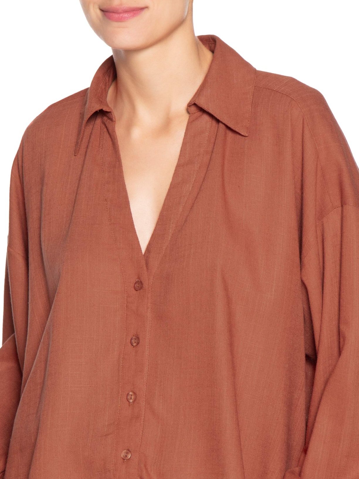 Camisa Feminina Decote V Marrom Dress To