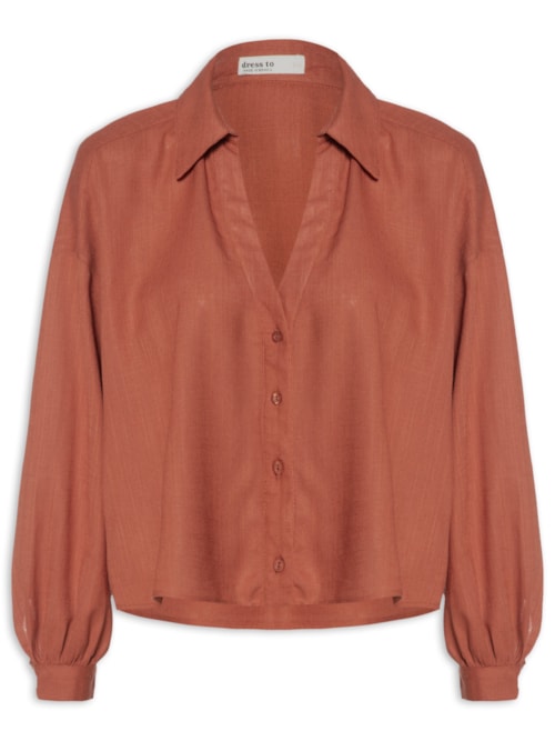 Camisa Feminina Decote V - Marrom