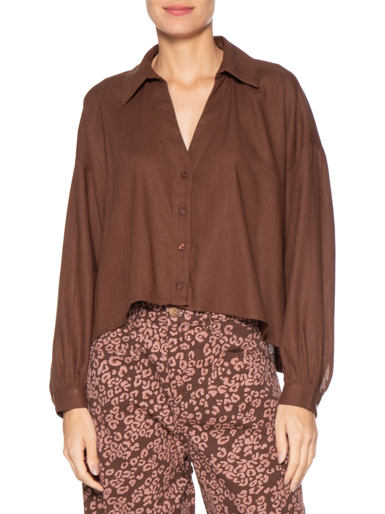 Camisa Feminina Decote V Marrom Dress To