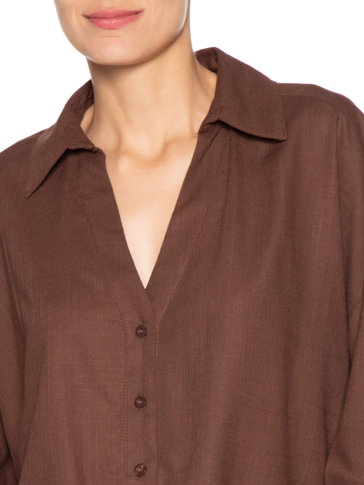 Camisa Feminina Decote V Marrom Dress To