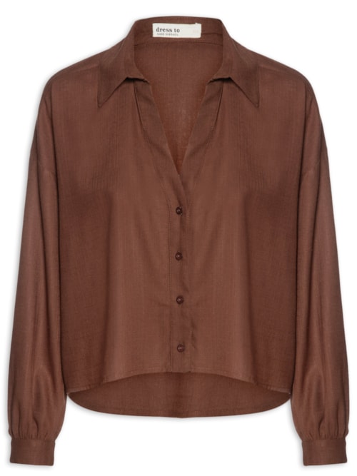 Camisa Feminina Decote V - Marrom