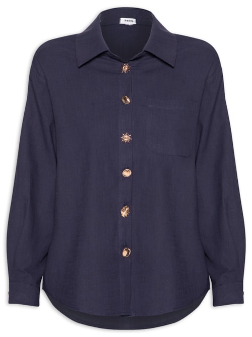 Camisa Feminina Detalhe Botões - Azul