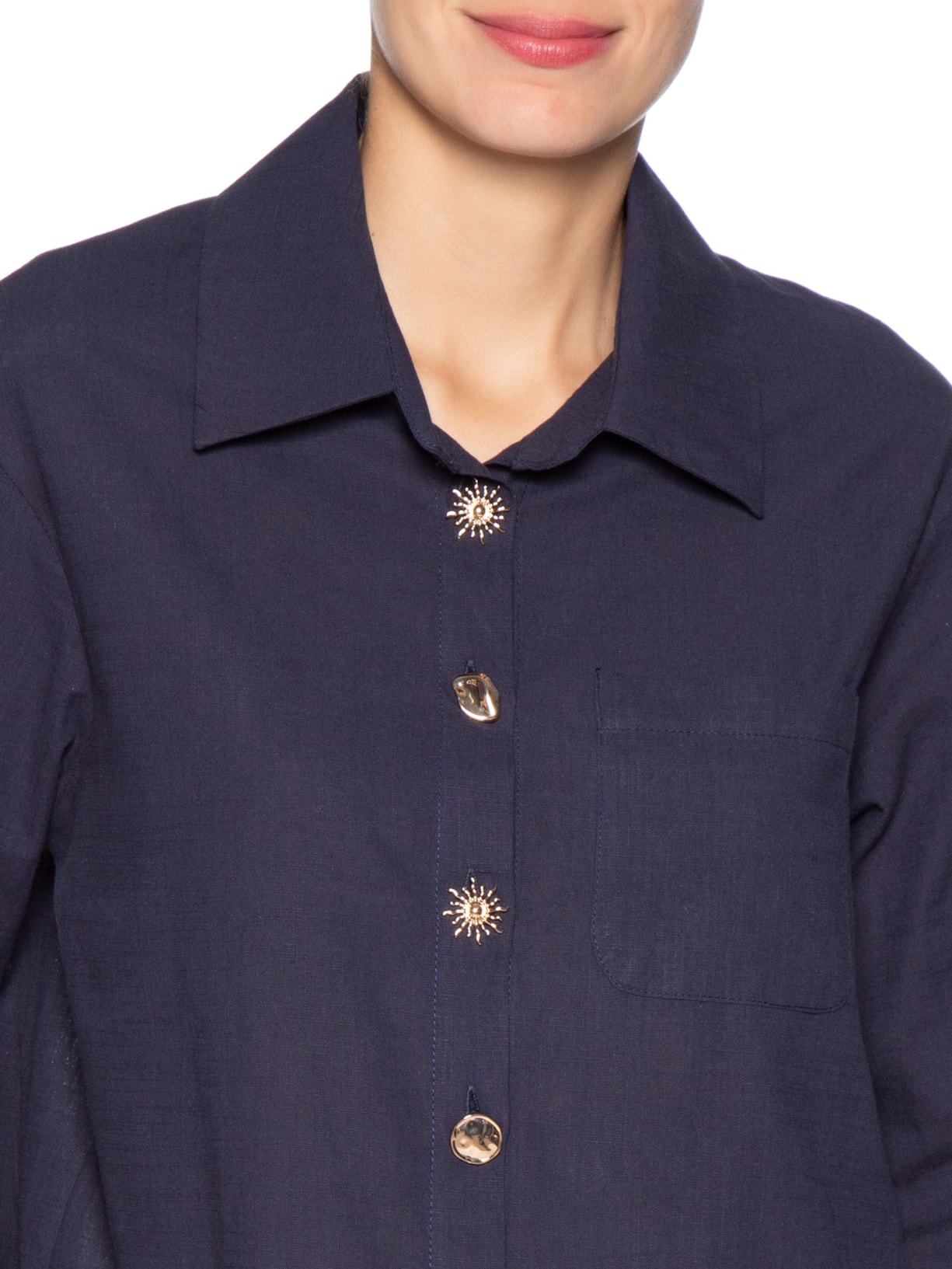 Camisa Feminina Detalhe Botões Azul Basiq