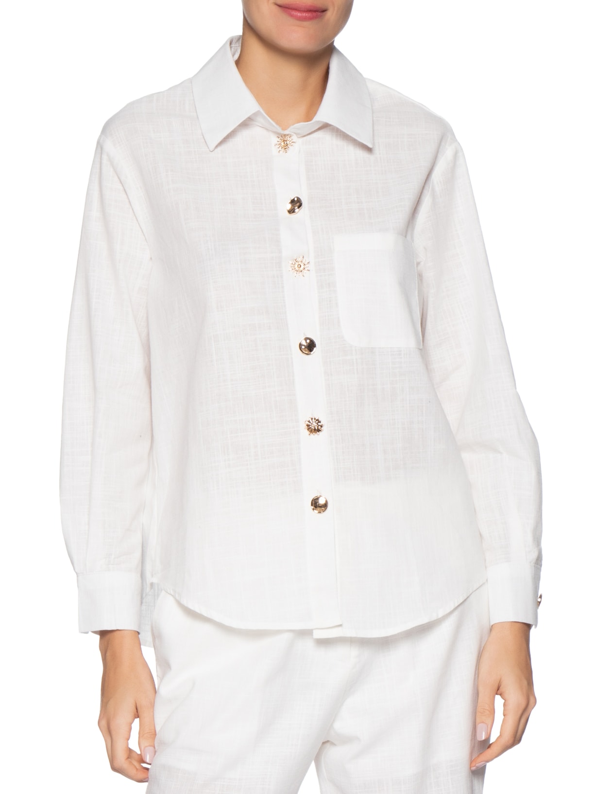 Camisa Feminina Detalhe Botões Branco Basiq