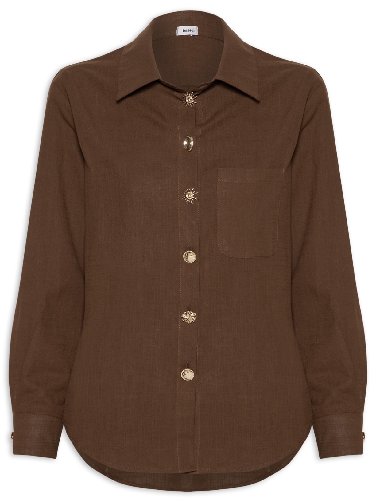 Camisa Feminina Detalhe Botões Marrom Basiq