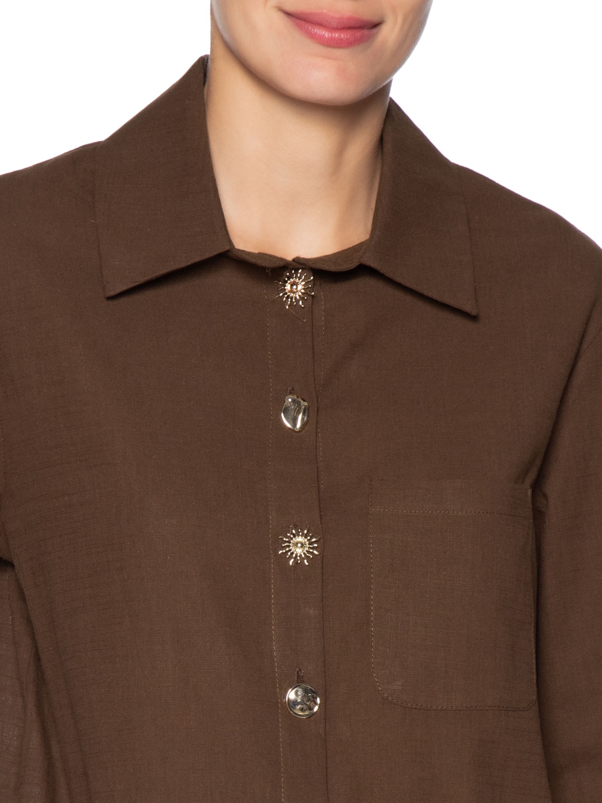 Camisa Feminina Detalhe Botões Marrom Basiq