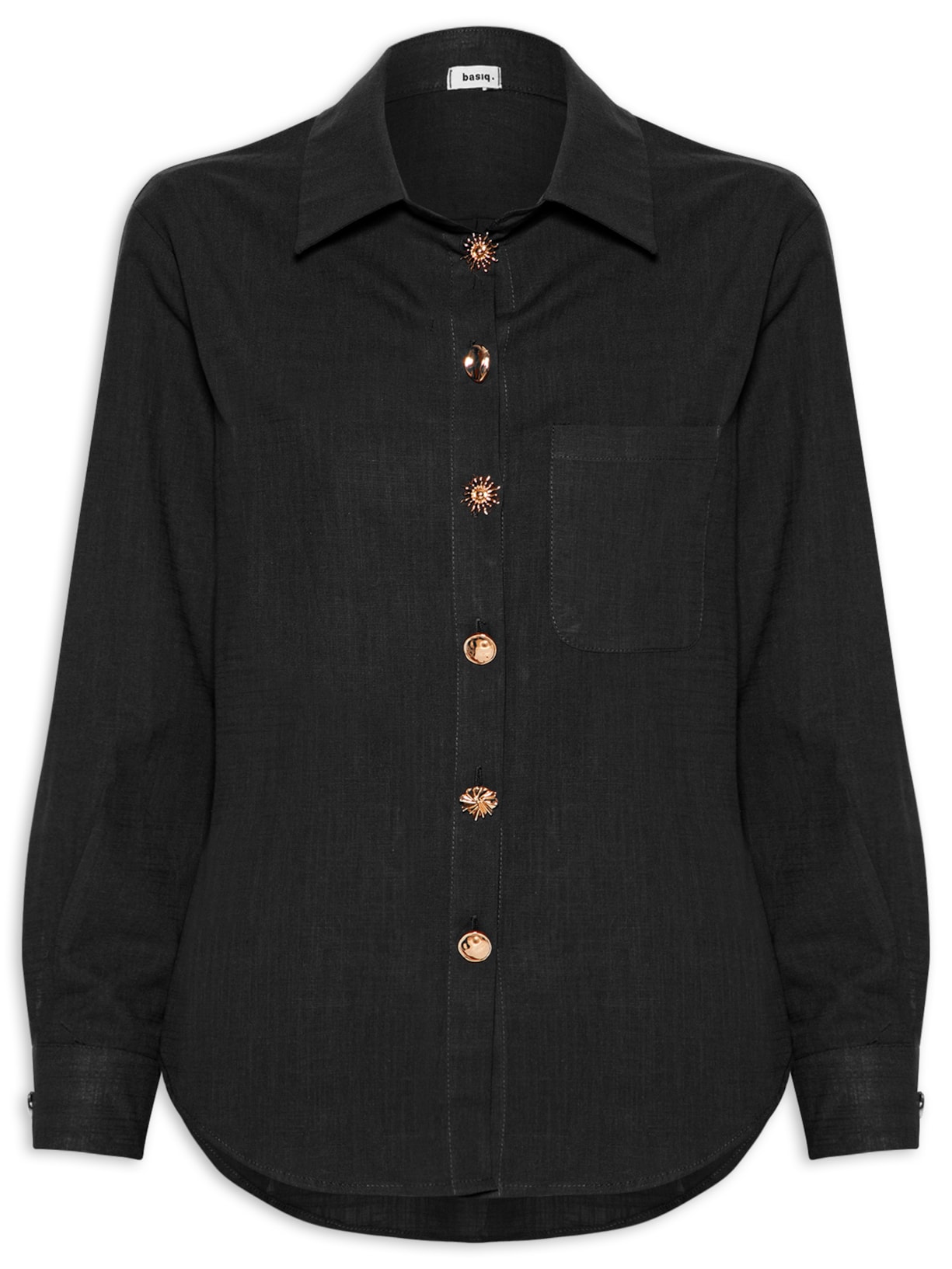 Camisa Feminina Detalhe Botões Preto Basiq