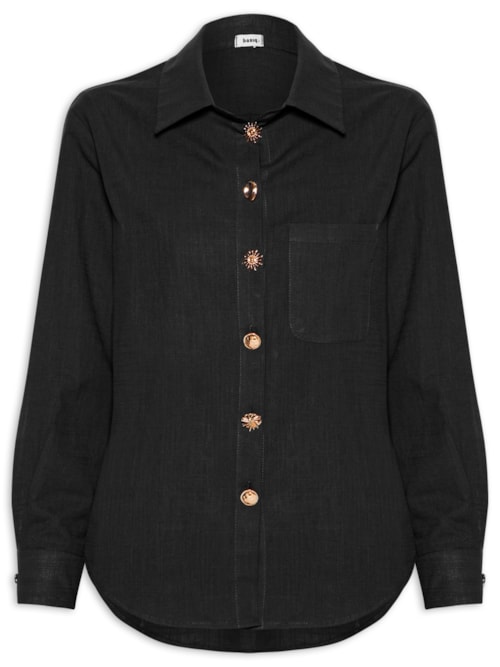 Camisa Feminina Detalhe Botões - Preto