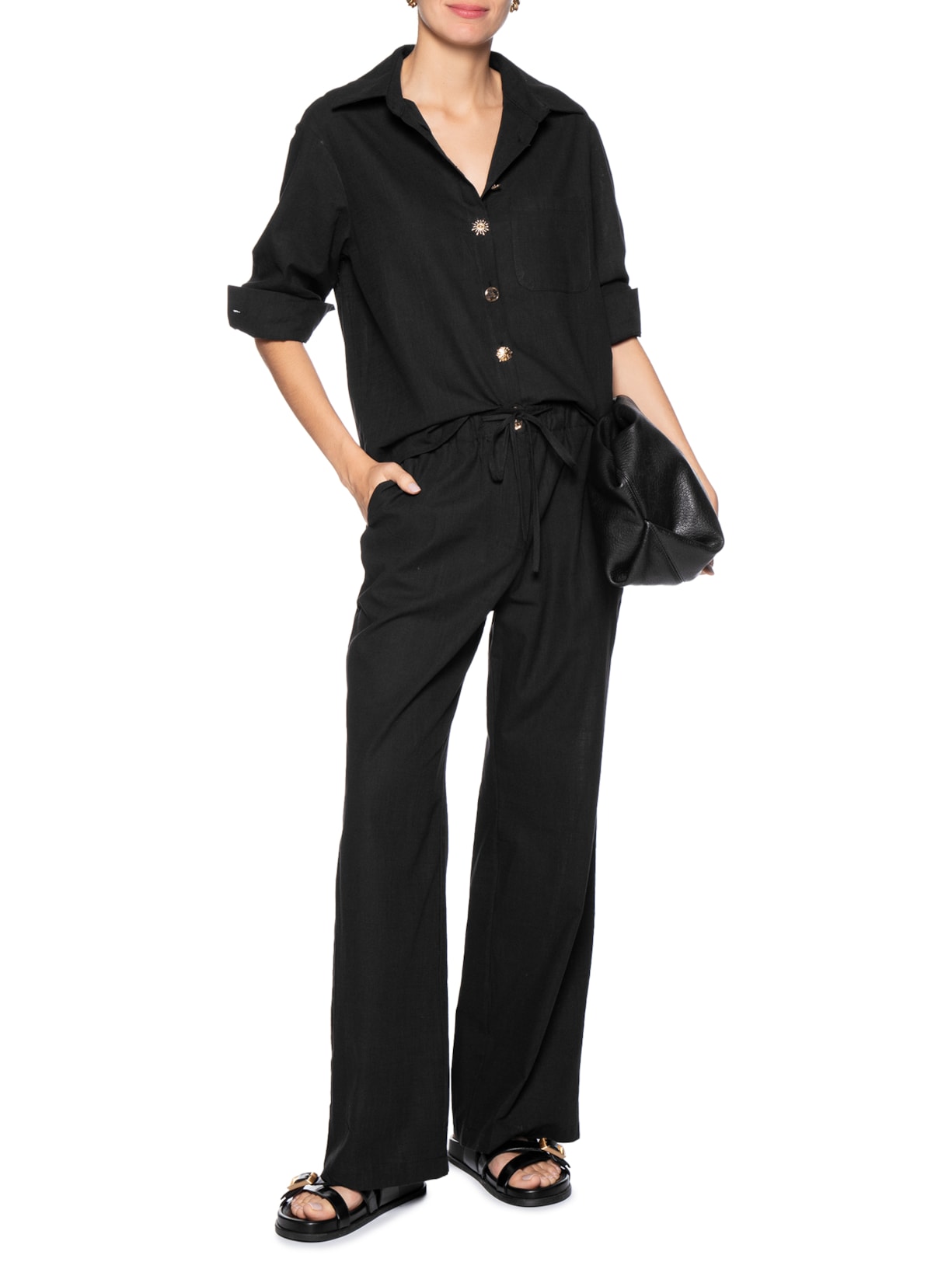 Camisa Feminina Detalhe Botões Preto Basiq