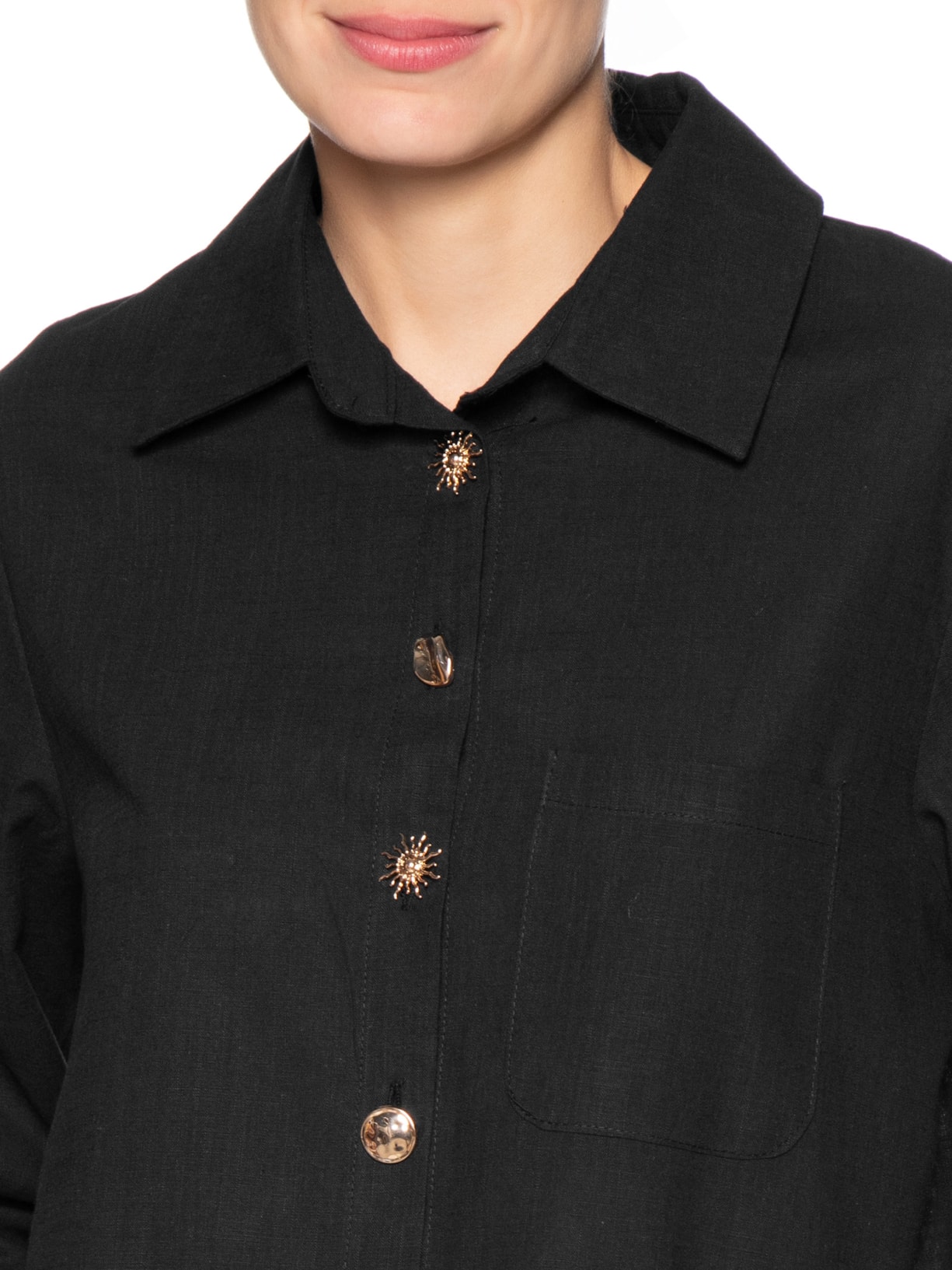 Camisa Feminina Detalhe Botões Preto Basiq