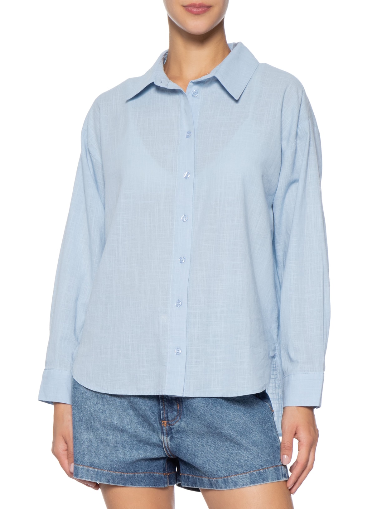Camisa Feminina Em Algodão Azul Market 33