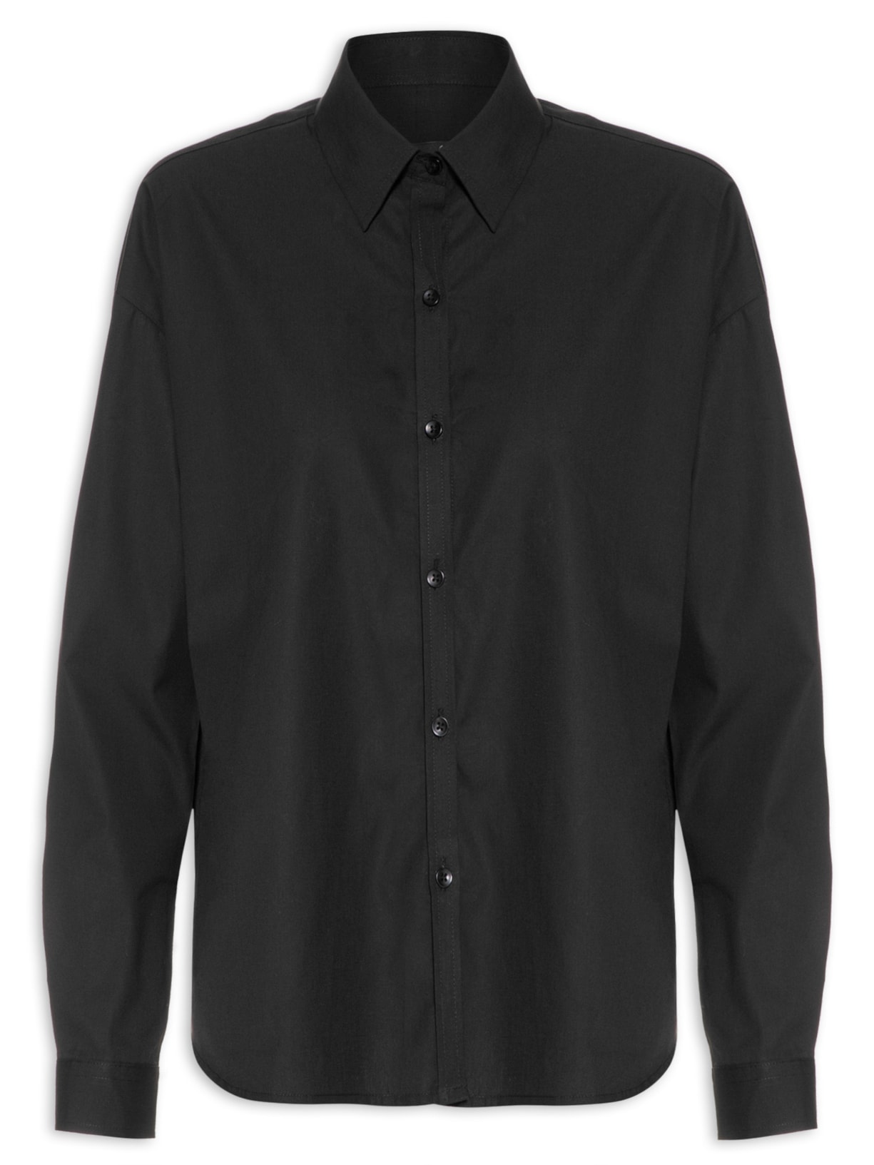 Camisa Feminina Em Algodão Com Fenda Nas Costas - Preto