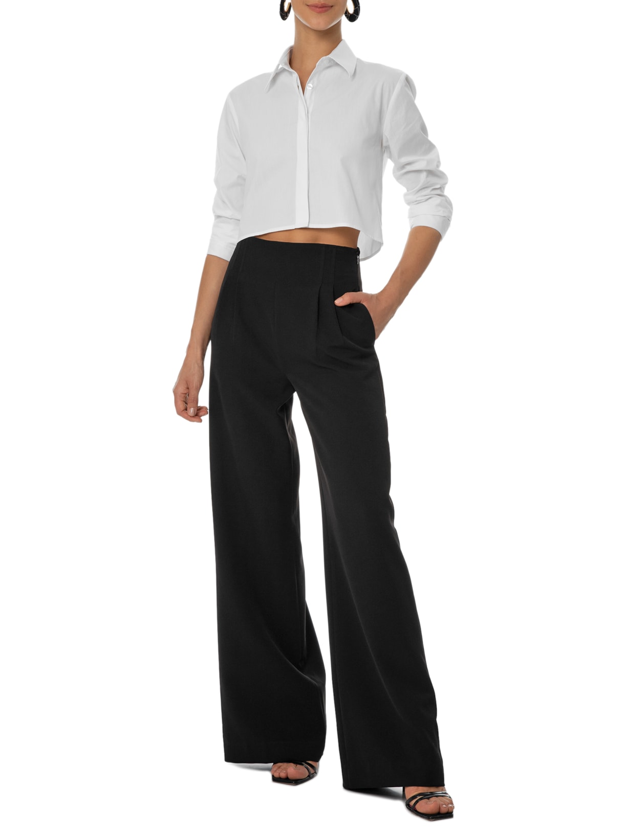 Camisa Feminina Em Algodão Cropped Manga Longa Off White '2Essential