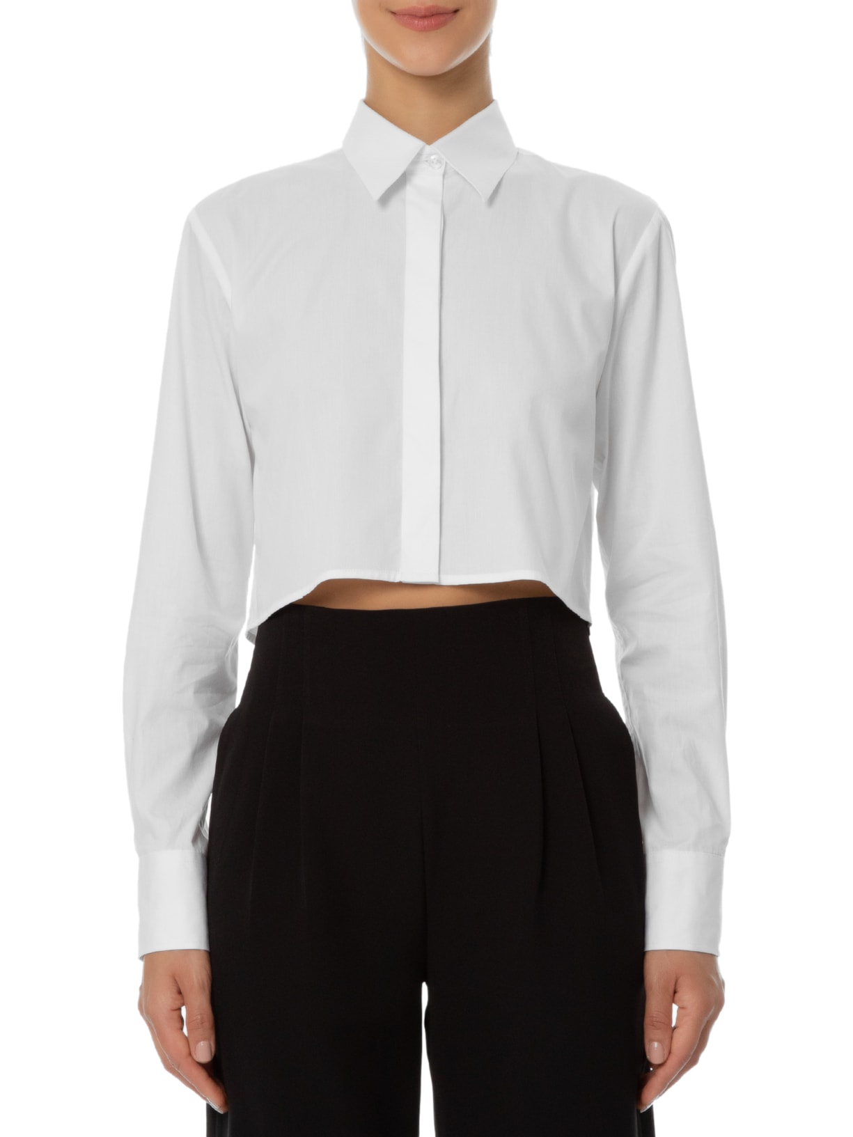 Camisa Feminina Em Algodão Cropped Manga Longa Off White '2Essential