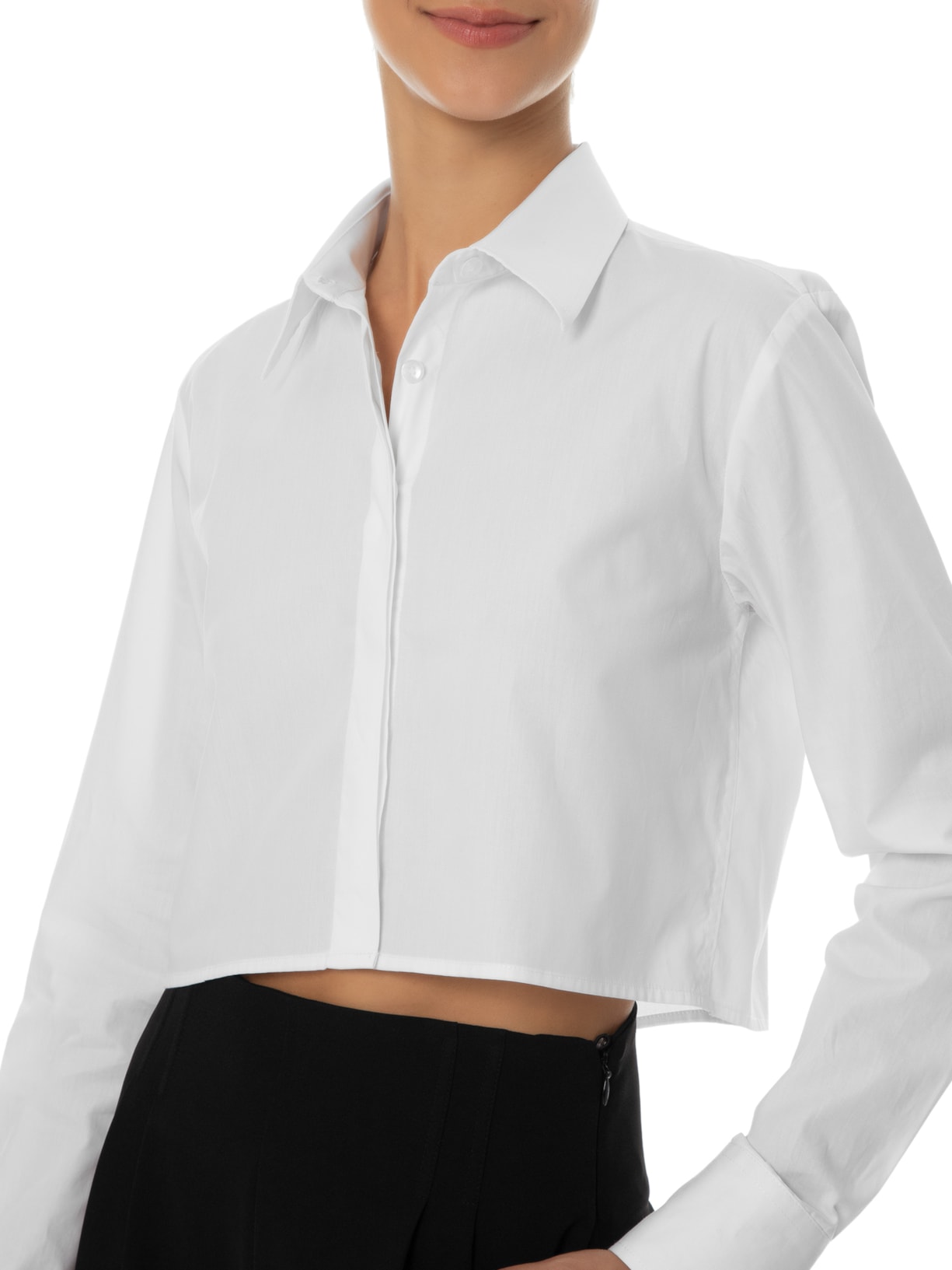 Camisa Feminina Em Algodão Cropped Manga Longa Off White '2Essential