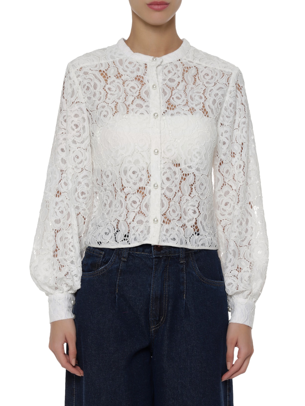 Camisa Feminina Em Renda Dupla Frontura Off White '2Essential