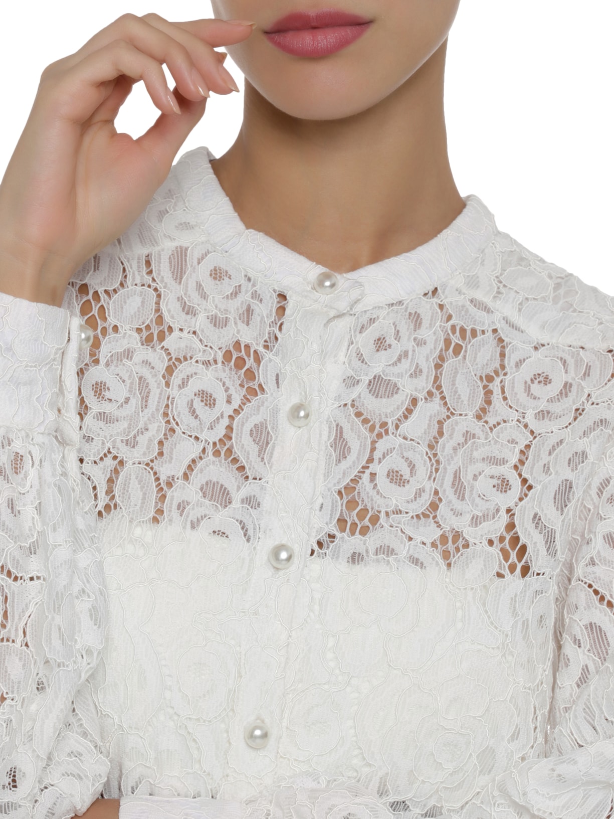 Camisa Feminina Em Renda Dupla Frontura Off White '2Essential