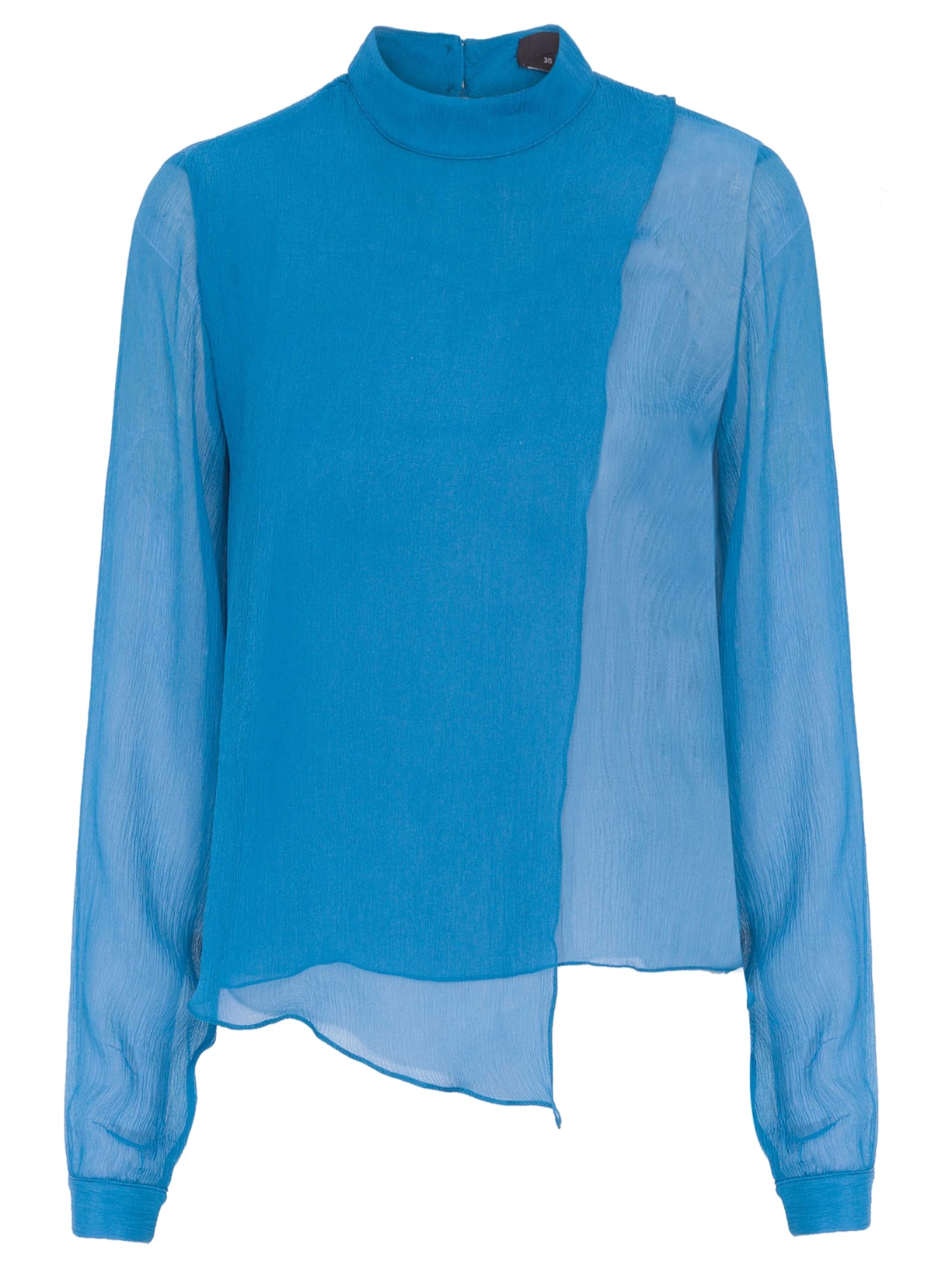 Camisa Feminina Em Seda Pura Dupla Transversal - Azul