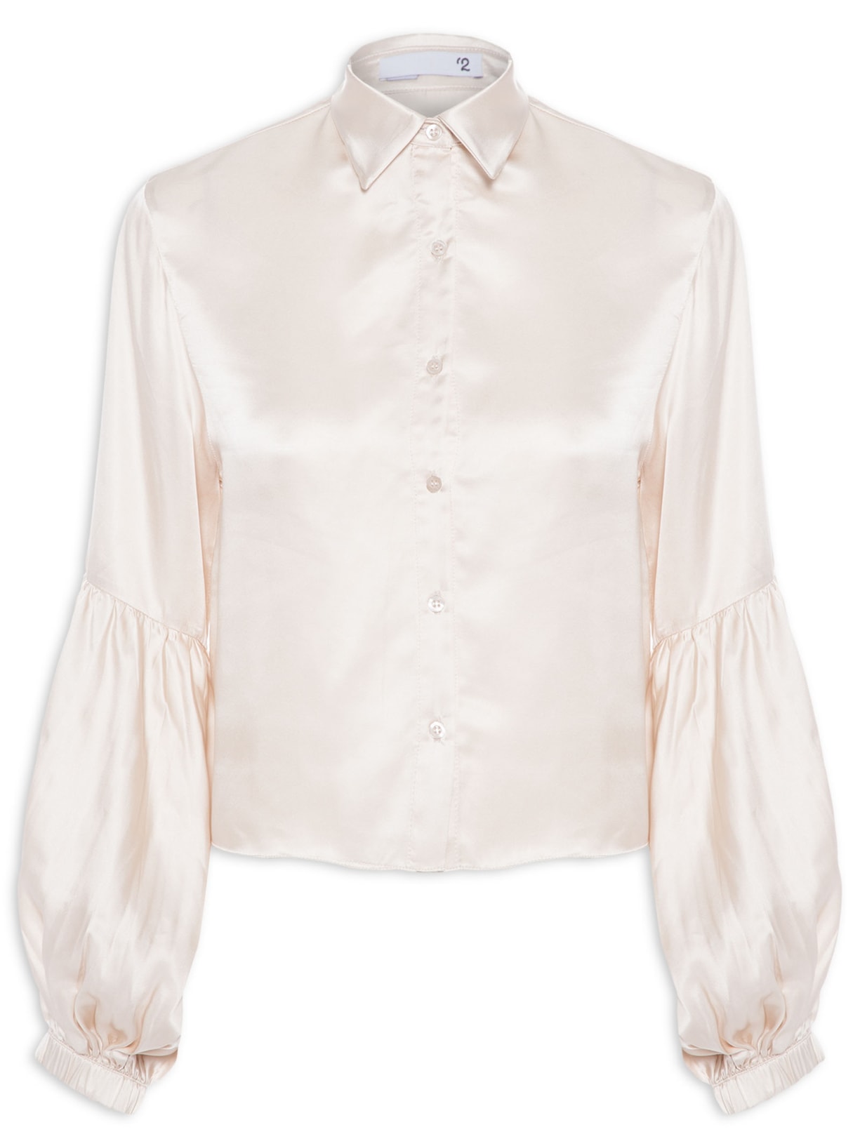 Camisa Feminina Em Seda Pura Manga Fofa - Bege